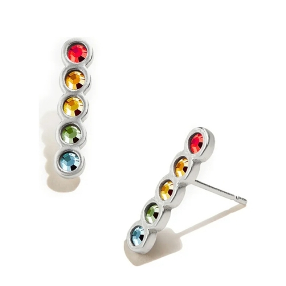 Alex and Ani Sterling Sterling Silver Rainbow Crystal Bar Stud Earrings Pride